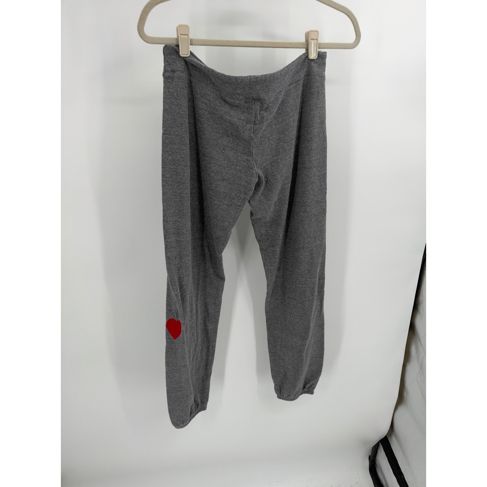 Monrow Heather Gray Sweatpants – Red Embroidered Heart, Drawstring Jogger Size S